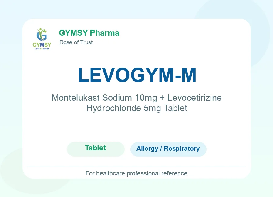 LEVOGYM-M Montelukast Sodium 10mg + Levocetirizine Hydrochloride 5mg Tablet by GYMSY Pharma
