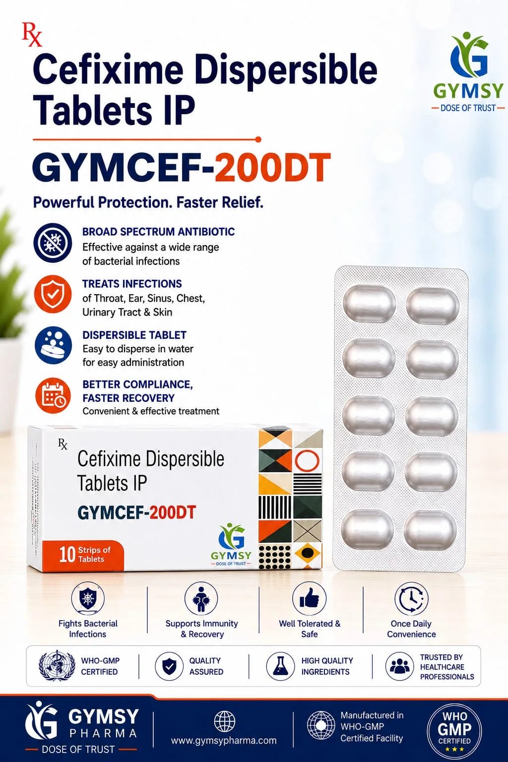 GYMCEF-200 DT Cefixime 200mg Dispersible Tablet by GYMSY Pharma