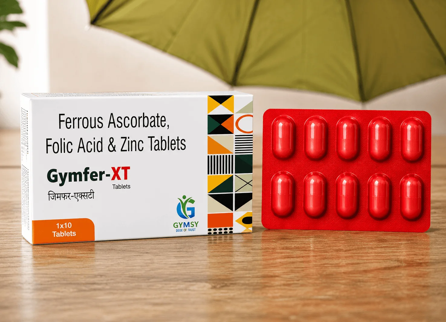 GYMFER-XT Ferrous Ascorbate 100mg + Folic Acid 1.5mg + Zinc Sulphate 22.5mg Tablet by GYMSY Pharma brochure view