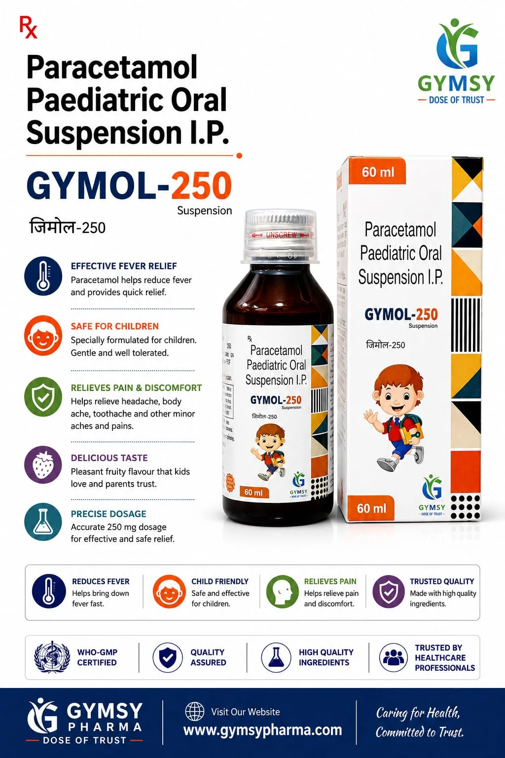 GYMOL-250 Paracetamol 250mg Suspension by GYMSY Pharma