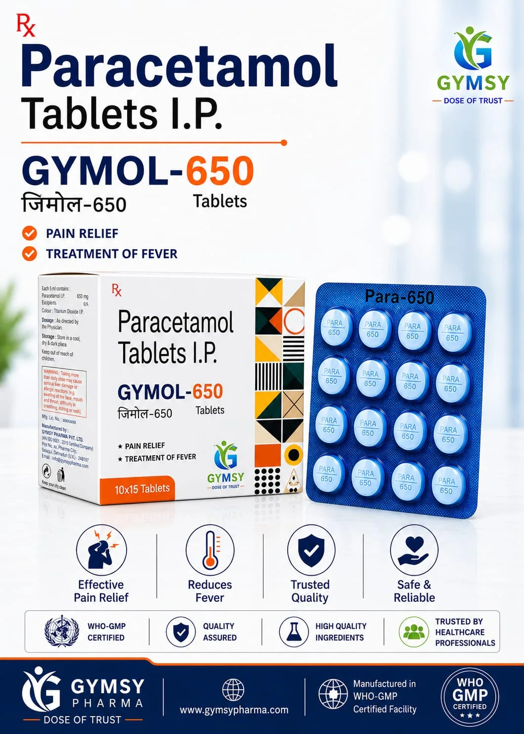GYMOL-650 Paracetamol 650mg Tablet by GYMSY Pharma
