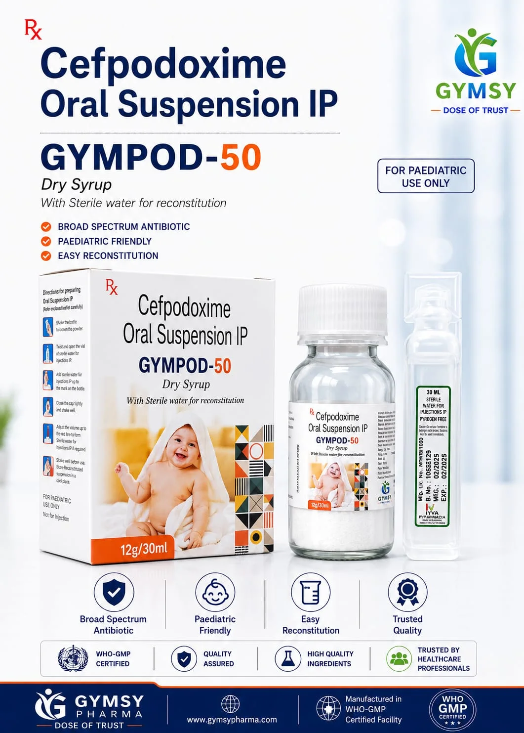 GYMPOD-50 Cefpodoxime 50mg Oral Dry Syrup by GYMSY Pharma
